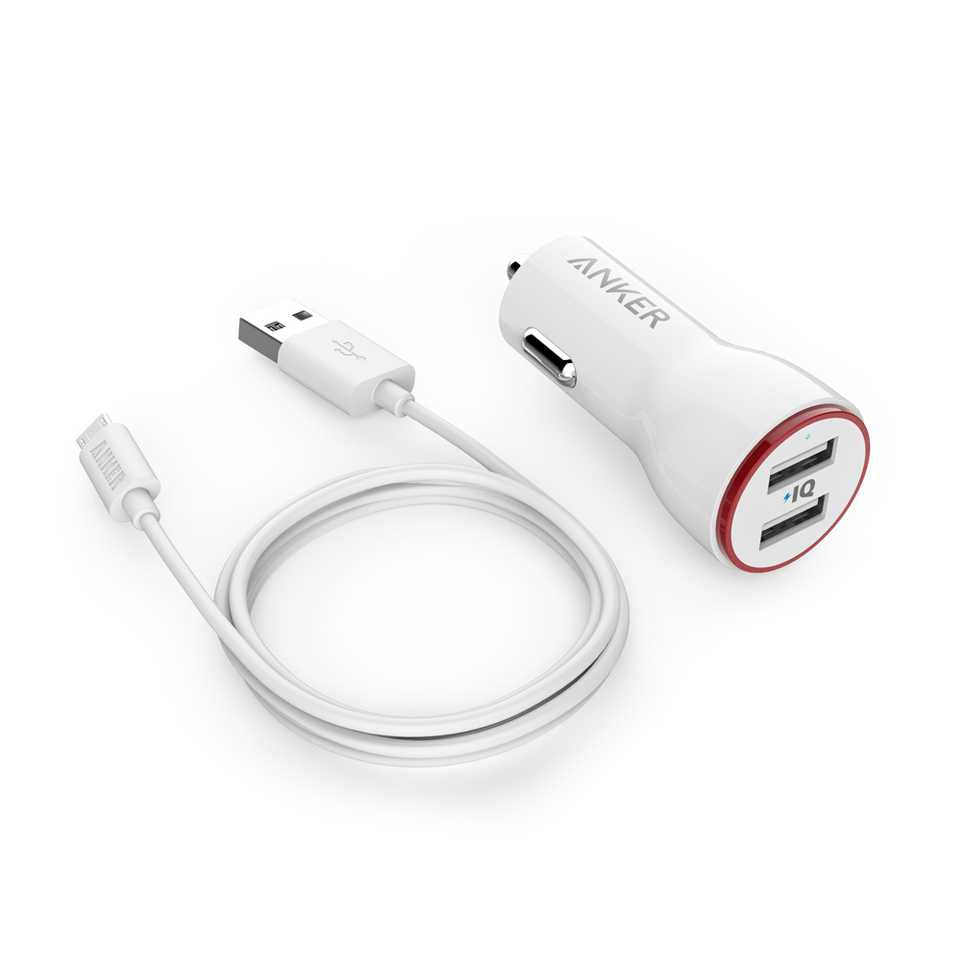 Anker PowerDrive 2 24W 2-Port Car Charger Micro - White